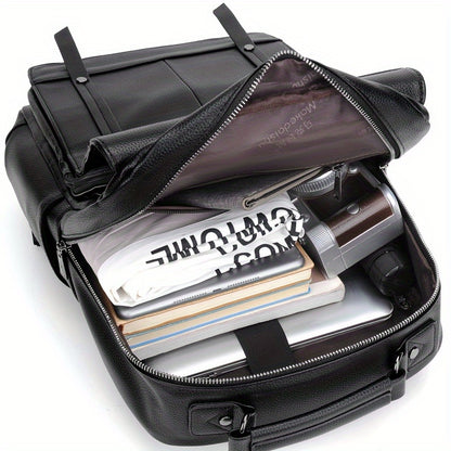 Stylish Men's Backpack - Multifunctional, Large Capacity for 39.62cm Laptop, Business & Travel Ready, Durable PU Material