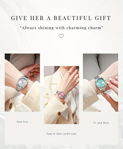 CHRONOS Women'S Quartz Watch - Elegant Stainless Steel Strap, Luminous, Round Dial, Business Casual Style, Perfect for Commuting and Casual Attire, Date Display, Pointer Display, Zinc Alloy Case, Button Battery Powered, Timer
