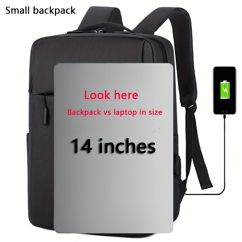 1pc Lightweight Business Laptop Backpack, 33.02/35.56/38.1 cm Computer Bag with USB Charging Port, Adjustable Straps, Zipper Closure, Polyester Lining, Wet Wipe Clean, Black Fabric Travel & Student Bookbag for Men and Women,