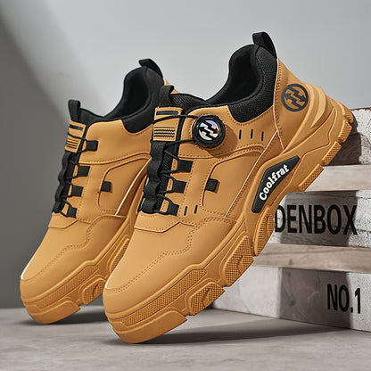 Men's Solid Color Skate Sneakers - Adjustable Rotating Buckle Straps, Slip-Resistant PVC Sole & Durable PU Upper, Low-Top Lace-Up Design for Hiking, Walking, Daily Wear - All-Season Casual Streetwear Shoes, Skate Shoes