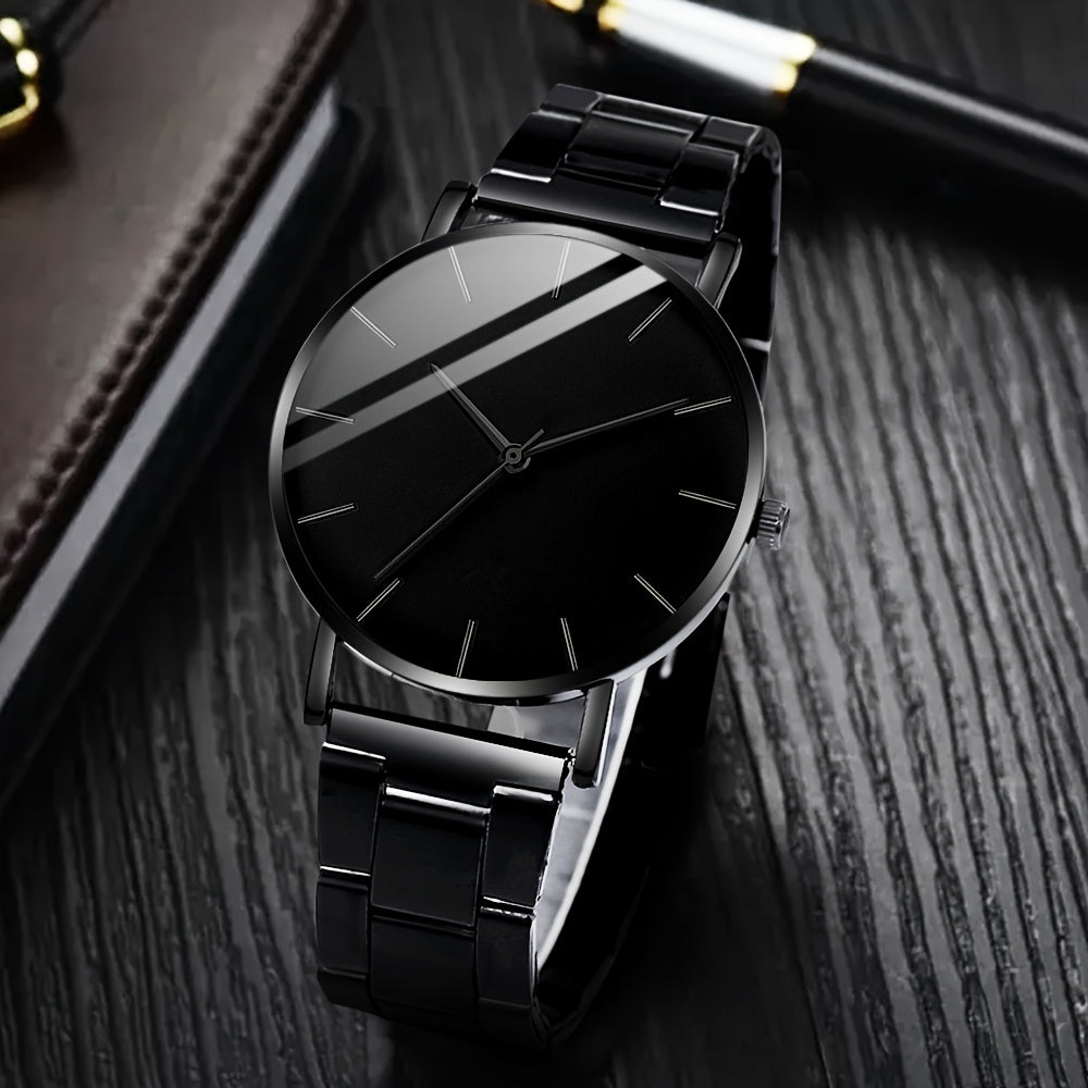 2pcs set, Men's fashionable quartz watch combination package, round dial display, stainless steel strap, zinc alloy case & hands, stylish casual simple business style, especially suitable as Father's Day, Valentine's Day, Ram