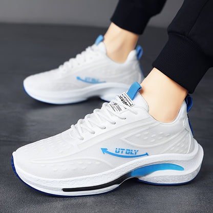 Men'S High-Top Lace-Up Athletic Sneakers - Breathable Fabric, PVC Sole, EVA Insole, Stylish Blue & White Design for Casual and Outdoor Activities, Everyday Sneakers | Sporty Casual Shoes | Durable PVC Sole