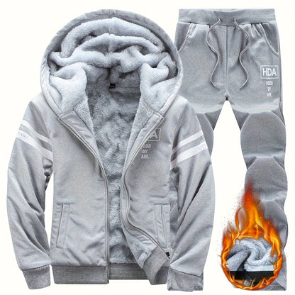Autumn and Winter Men'S Sports Casual Suit, Men'S Velvet Thickened Sports Suit, Hooded Opening Fitness Suit, Warm Home Suit, Two-piece Set