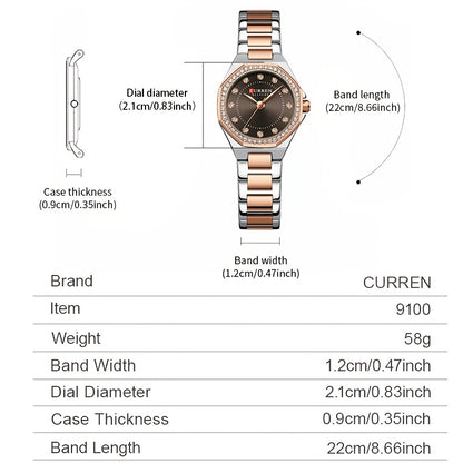 CURREN Women's Elegant Fashion Luxury Rhinestone-Adorned Small Dial Watch - Stainless Steel Band, Zinc Alloy Case,, Analog Display - Ideal for Business & Social Events, Perfect Gift, CURREN