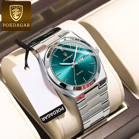 POEDAGAR best-selling waterproof luminous calendar stainless steel quartz wristwatch high-end business fashion trend young Men's watches.