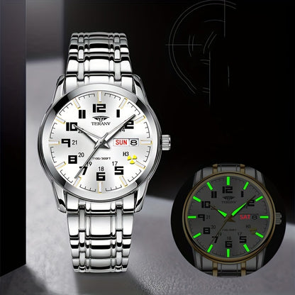 1pc New Stainless Steel with Digital Men's Watch Calendar Week Display Fashion Trend Life Travel Luminous Casual Sport Business Watch Ideal for Birthday Gifts Holiday Gifts Gifts