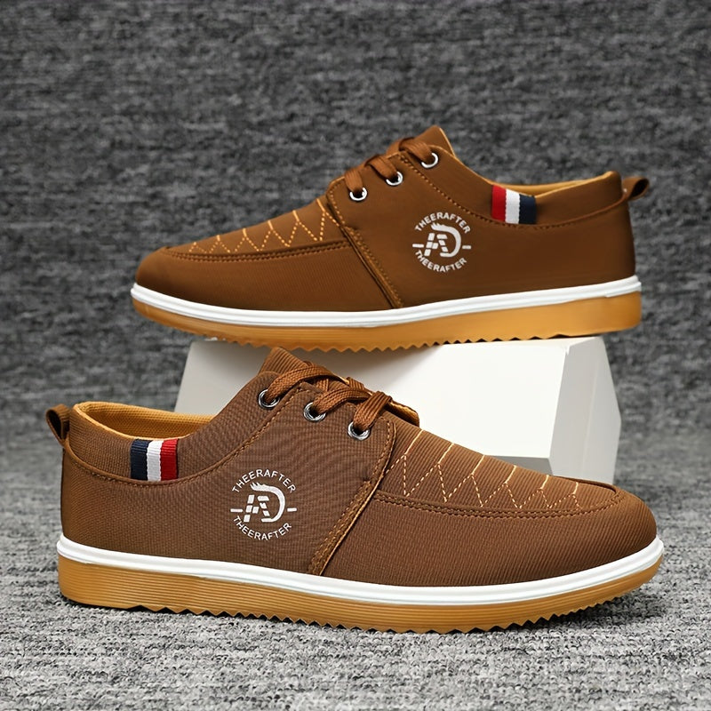 Men's Solid Color Classic Canvas Shoes, Comfy Non Slip Casual Business Style Lace Up Walking Shoes For Men's Outdoor Activities