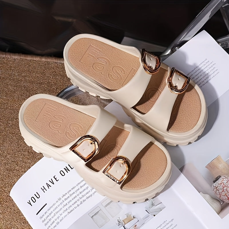A pair of Women's new summer slippers, versatile and fashionable thick soles comfortable sandals, casual wedge EVA slippers for students, increase height and height for women commuting comfortable semi-slippers