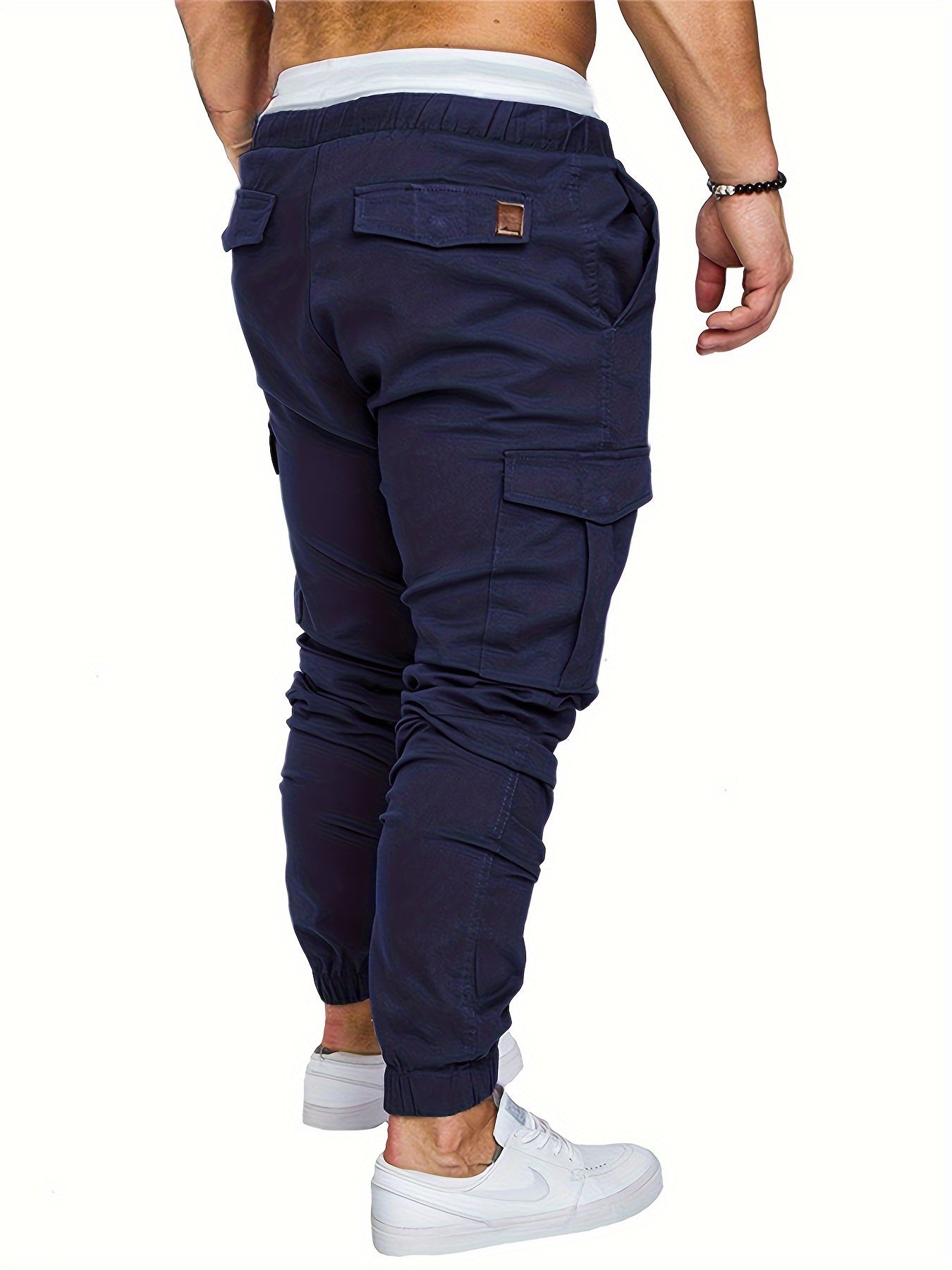 Men'S Casual Cargo Pants, 95% Cotton 5% Spandex, Skinny Fit, Solid Color, Long Length, Woven Fabric, Non-Stretch, with Pockets, 215g/m² Weight