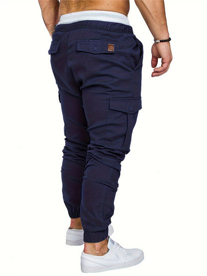 Men'S Casual Cargo Pants, 95% Cotton 5% Spandex, Skinny Fit, Solid Color, Long Length, Woven Fabric, Non-Stretch, with Pockets, 215g/m² Weight