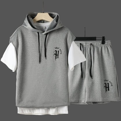 Two-Piece Men's Printed Fashion Sleeveless Hoodie Casual Comfortable Loose Sportswear Set