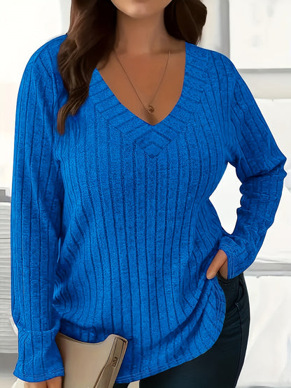 1 հատ Women'S Plus Size Casual V-Neck սվիտեր - 95% պոլիեսթեր 5% սպանդեքս տրիկոտաժե գործվածք, միաձույլ գույն, երկարաթև, գարուն/աշուն/ձմեռ բաց վերնաշապիկ