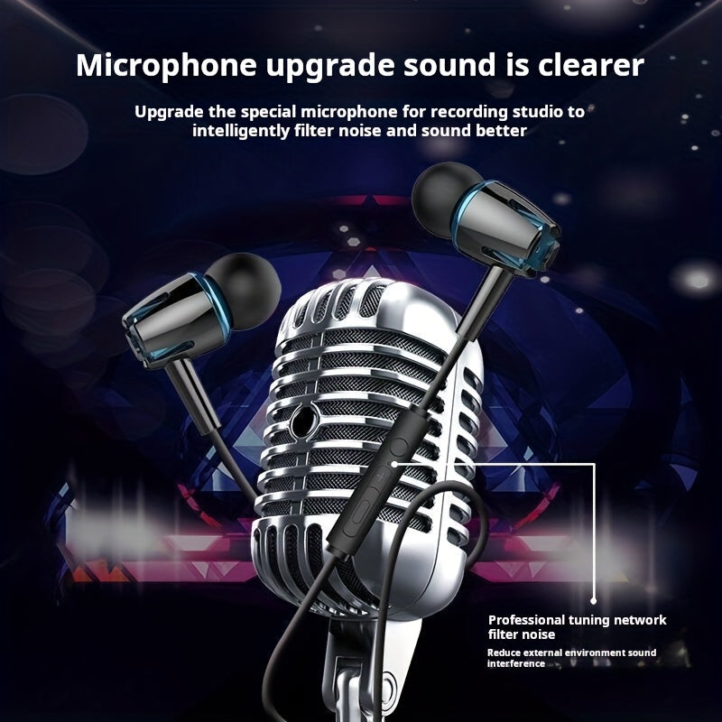 High-quality wired earphones with semi-in-ear design, supporting mobile phones, computers, games, karaoke, wired control with microphone in-ear design, high-definition calls, 3.5mm jack, suitable for sports, running, skipping
