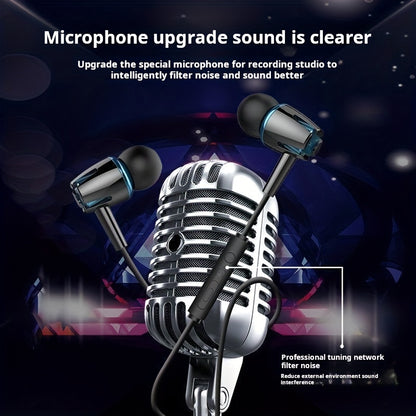 High-quality wired earphones with semi-in-ear design, supporting mobile phones, computers, games, karaoke, wired control with microphone in-ear design, high-definition calls, 3.5mm jack, suitable for sports, running, skipping