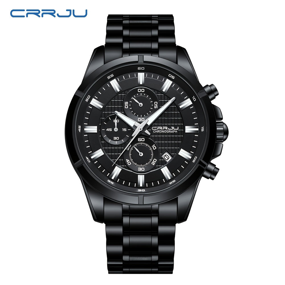 CRRJU Men's Watch Fashion Luxury Multifunctional Stainless Steel Quartz Watch