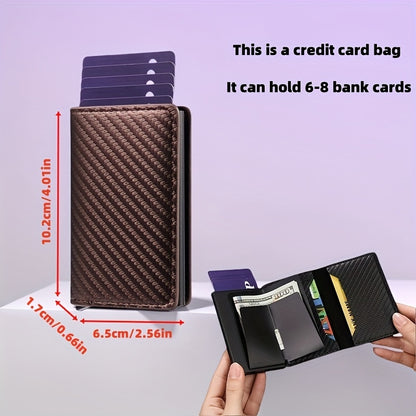 Men'S Short Wallet, Automatic Pop-Up Credit Card Holder, Short Wallet, Ideal Gift for Men, Multi-Functional Men'S Card Holder, Stylish, Trendy, Minimalist Credit Card Holder, Pop-Up Card Holder, High-Quality Faux Leather, Cap