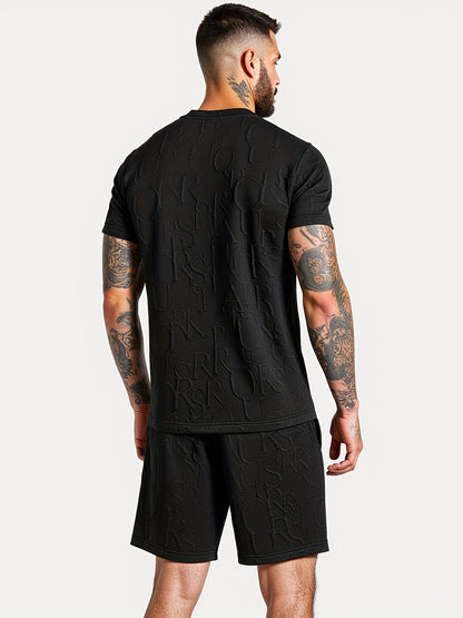 European and American Style Men's Fashion Set with Letter Pattern Round Neck Short Sleeve T-shirt + Shorts