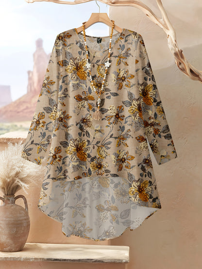Women's Elegant Casual Floral Print Long Sleeve Top and Loose Pants Two-Piece Set