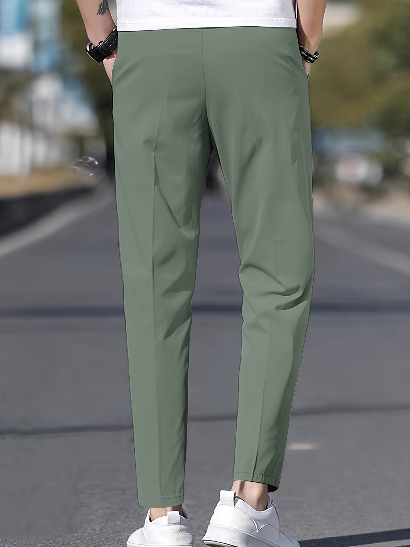 Men's Solid Pants With Pockets, Casual Drawstring Trousers For Outdoor Activities Gift