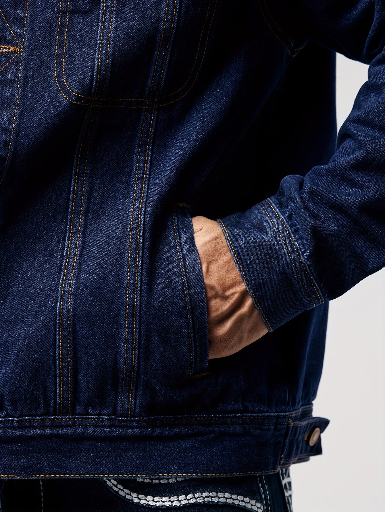 Men's Stylish Denim Jacket - Casual Long Sleeve with Flap Pockets, Machine Washable
