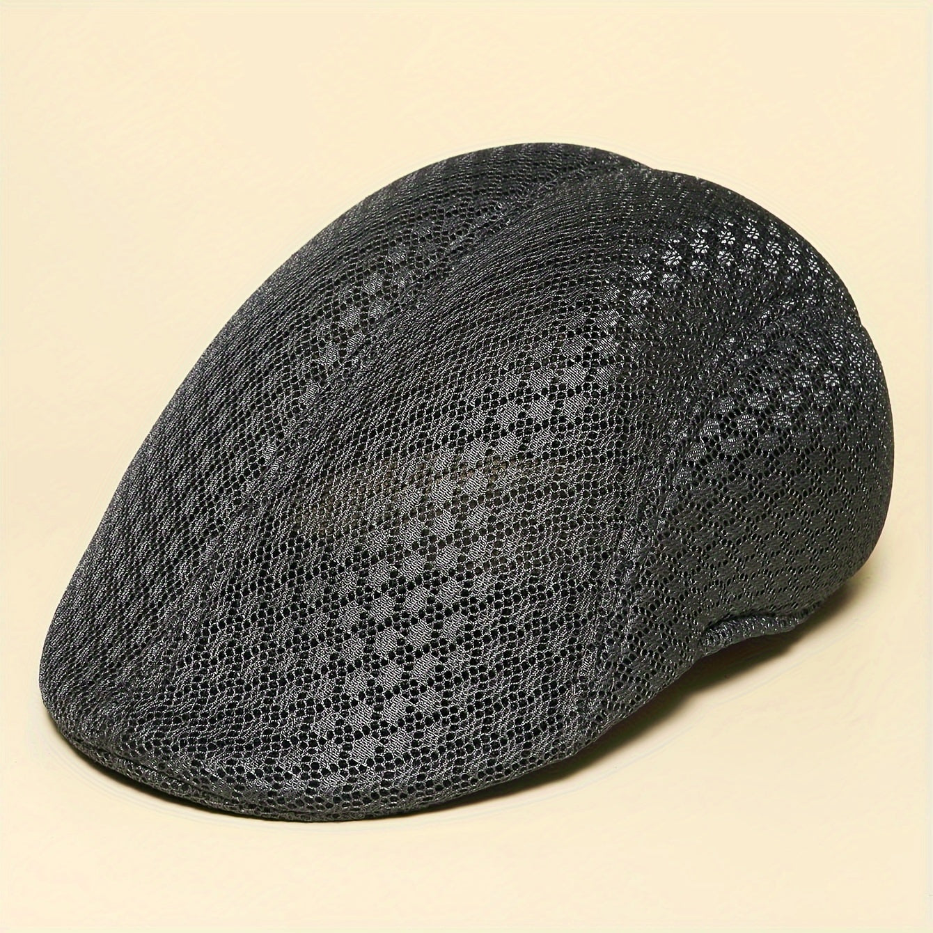 Lightweight Breathable Mesh Beret Hat - Adjustable, Solid Black, Funky Style Polyester Painter Cap for Outdoor Activities
