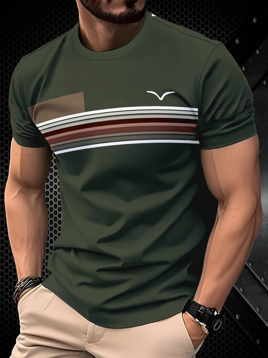 Men's Casual Breathable T-Shirt - Moisture-Wicking 100% Polyester, Regular Fit Round Neck, Machine Washable Solid Color Tee for Outdoor & Casual Attire, Active Lifestyle, Minimalist Design, Durable Construction, Basic Top, Ac