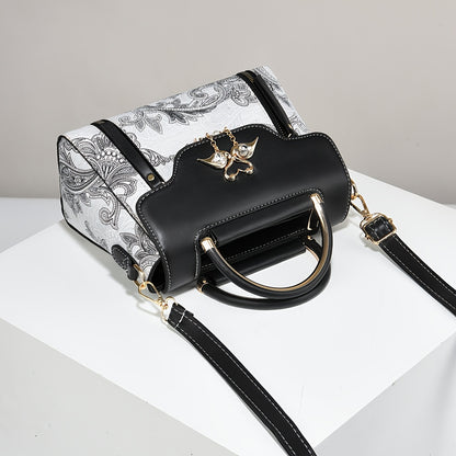 Elegant Floral Print Women'S Handbag - Lightweight Synthetic Tote with Golden-Tone Hardware, Removable Shoulder Strap, and Magnetic Closure, Perfect for Everyday Use, Versatile Tote Bag | Floral Print Bag | Synthetic Bag