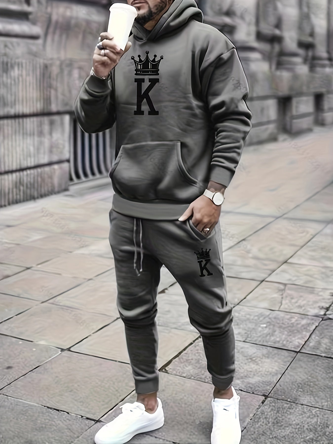 Men's Classic Sporty Casual Printed Hooded Suit