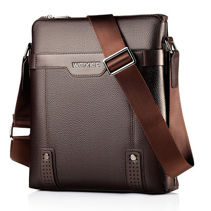 WEIXIER Men's Fashion Crossbody Bag - Adjustable Strap, Faux Leather, Deep Brown | Casual Street Style Shoulder Bag for Outings