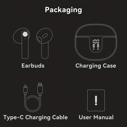 In-Ear Wireless Headphones with HIFI Sound Quality, Truly Wireless, Omnidirectional Stereo, Low Latency, Automatic Connection, High-Definition Noise Reduction, Large Battery Capacity, Ultra-Long Battery Life, And LED Digital