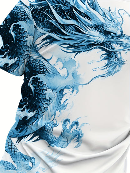 Men's Bold Dragon Graphic Tee - Short Sleeve, Crew Neck, Polyester Blend - Perfect for Summer Outings & Casual Wear
