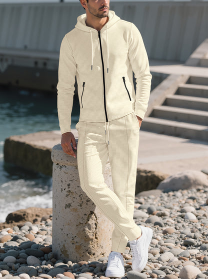 New Style Autumn Men's 2pcs Set, Casual Hooded Long Sleeve Zip-Up Sweatshirt and Drawstring Jogger Pants with Pockets, All-Season Outfit for Men
