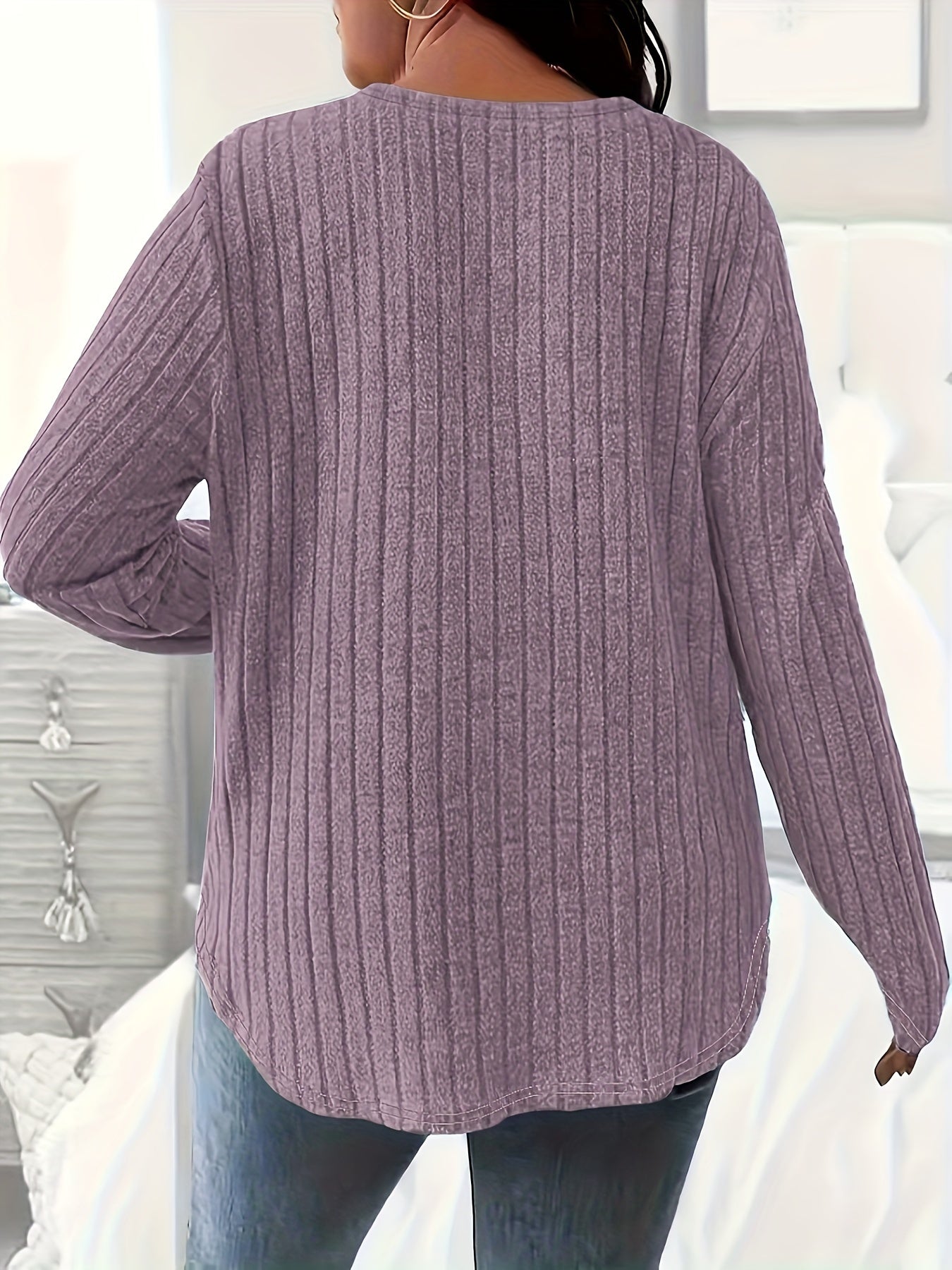 Women's Loose Fit V-Neck Polyester T-Shirt With Soft And Breathable Fabric, All-Season Casual Long Sleeve Tee, Machine Washable
