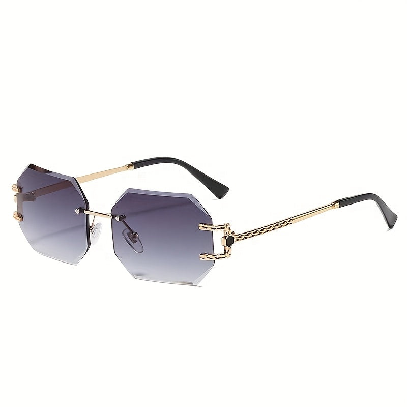 1 Pair Y2K-Inspired Rimless Fashion Glasses - Blue & Golden Frameless Eyewear with Polycarbonate Lenses, Lightweight Durable Design for Men & Women, Casual Streetwear, Parties, Holidays & Everyday Fashion Accessories, Party E
