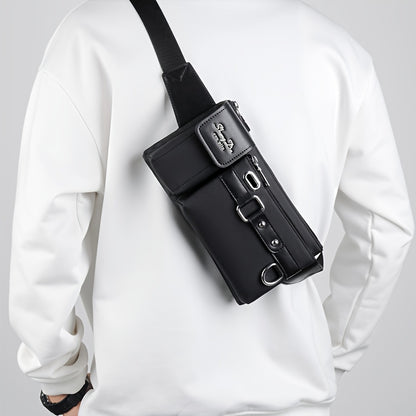 Men‘S Casual Oxford Chest Bag – Multi-Function Phone Bag with Zip Closure, Daily Commute Hollow Design Shoulder Bag with Adjustable 100Cm Strap (No Print)