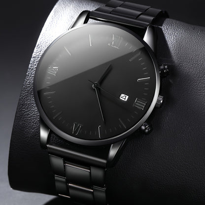 1pc Men'S Business Casual Quartz Watch - Stainless Steel Strap, Round Black Dial, Electronic Movement, Non-Rechargeable Button Battery, Ideal for Party, Holiday, or Birthday Gift