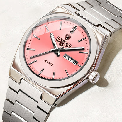 BINBOND Women's Elegant Quartz Watch, Stainless Steel Band, Aqua Green Dial, Date Display, IP67 Rated, Zinc Alloy Case, Perfect for Business or Casual Wear, Casual Wristwatch | Luxury Fashion Accessory | Sophisticated Aesthet