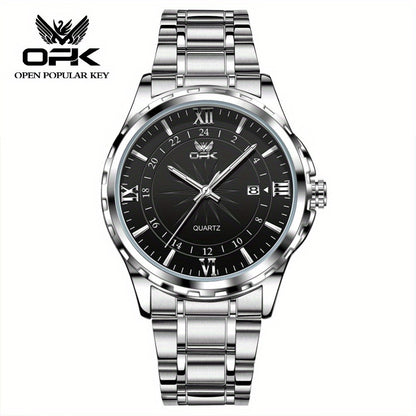 Elegant Luxury Men's Watch with Night Light, Roman Numerals & Date Display - Quartz Movement Stainless Steel Band for Business Casual & Formal Occasions