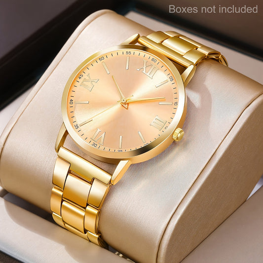 1 Set GINAVE Men'S Casual Fashion Quartz Watch, Round Alloy Case, Stainless Steel Strap, Battery Powered, Non-Waterproof, Electronic Drive, Father'S Day Gift