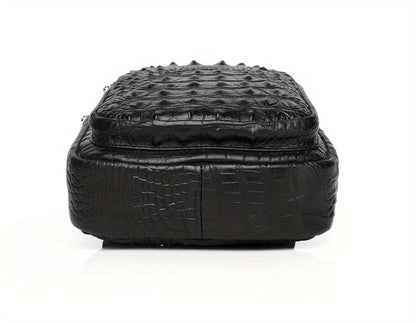 SCHLATUM Genuine Leather Crocodile Pattern Sling Bag - Black, Large-Capacity Multifunctional Crossbody Backpack for Travel, Sports & Camping, Stylish Zipper Closure Design