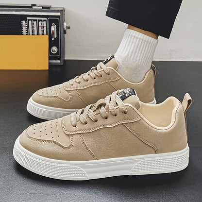 1 Pair MAINALUN Men'S Skateboarding Sneakers - Low-Top Lace-Up Casual Shoes with Thick PVC Sole, Breathable Fabric Lining & Durable Synthetic Upper for Daily Wear, Outdoor, Travel, Parties - Green/Black/Khaki, Skateboarding S