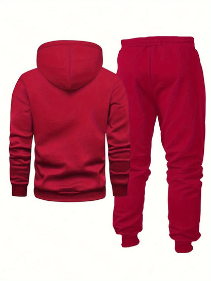 Men's Long Sleeve Hooded Sweatshirt + Threaded Sweatpants Set Spring and Autumn Solid Color Pullover Regular Long Sleeve T-shirt and Pants Belt Drawstring Casual Sports Trousers Two-piece Set
