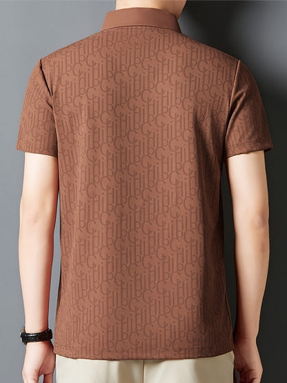 Men'S Casual Summer Short Sleeve T-Shirt with "Gil" Letter Print, Light Gray, Button-Up Collar, Medium Stretch Fabric, Regular Fit, Perfect for Weekend Outings, Relaxed Outing Shirt | Letter Print Tee | Medium Stretch Fabric