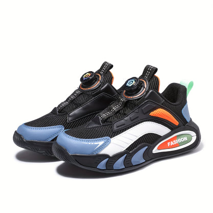 Casual Cool Low Top Sneakers With Rotating Button For Boys, Breathable Shock-absorbing Running Shoes For Spring Summer Autumn