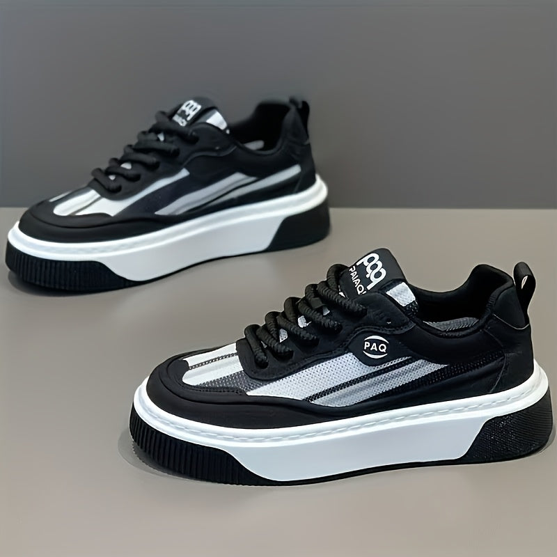 Men's Low-Top Sneakers - All-Season Cushioned Shoes with Shock-Absorbing PVC Sole & Breathable Fabric Lining, White PU Upper - Lightweight Sneakers for Gym, Casual, Casual Attire - Lace-Up Design for Secure Fit, Gym Footwear,