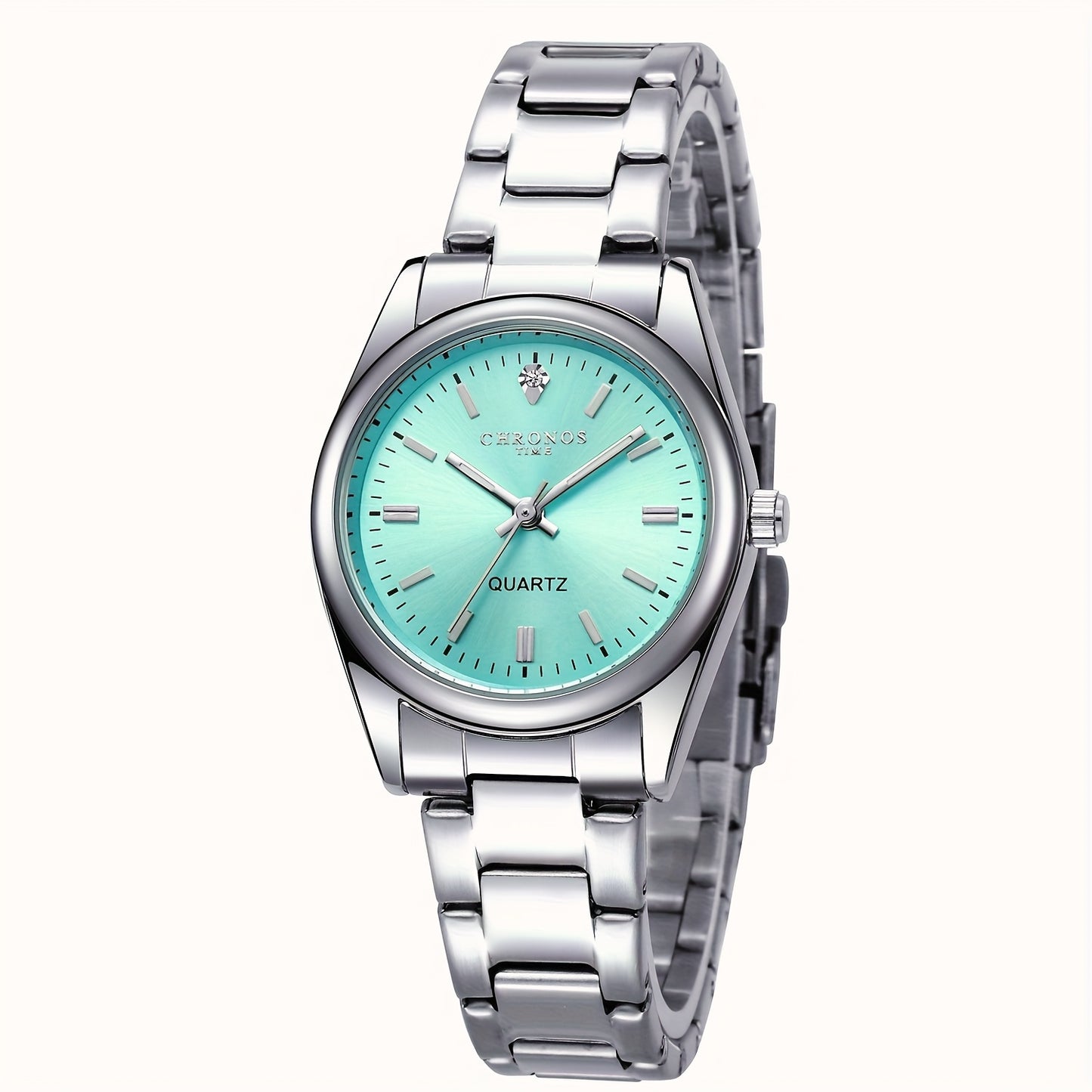 CHRONOS Women'S Quartz Watch - Elegant Stainless Steel Strap, Luminous, Round Dial, Business Casual Style, Perfect for Commuting and Casual Attire, Date Display, Pointer Display, Zinc Alloy Case, Button Battery Powered, Timer