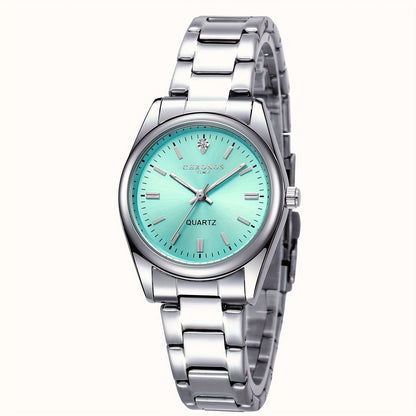 CHRONOS Women'S Quartz Watch - Elegant Stainless Steel Strap, Luminous, Round Dial, Business Casual Style, Perfect for Commuting and Casual Attire, Date Display, Pointer Display, Zinc Alloy Case, Button Battery Powered, Timer