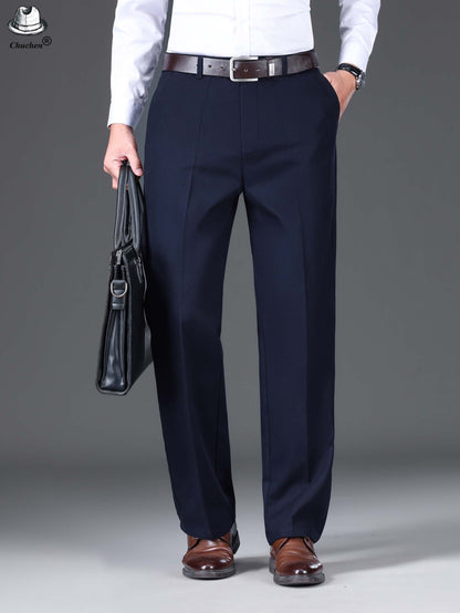 1pc Classic Fit Men'S Dress Pants - 100% Cotton, Solid Color, Non-Stretch, Regular Length, for Autumn/Winter - Business Casual Style