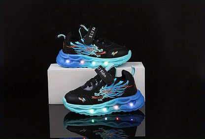2025 New Youngsters' LED Light-Up Sneakers - Sparkling Cartoon Dad Shoes for Boys & Girls, Closure, Breathable Fabric Upper & Durable PVC Sole, All-Season Casual Wear, Kid Shoes, Everyday Youngsters'S Footwear, Fun Youngsters