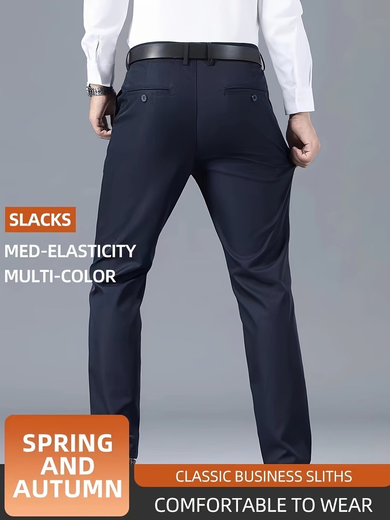 Men's Casual Solid Color Dress Pants - Polyester Blend, Woven, Regular Fit, All-Season Comfort, Adult Suit Pants